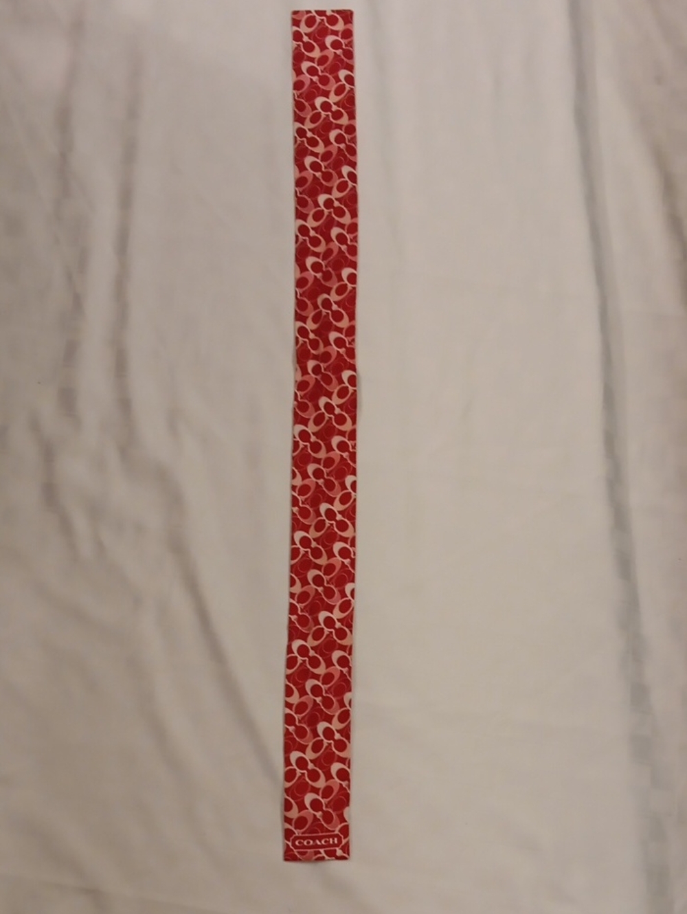 Coach Pink and Red Signature Skinny Silk Scarf Tie